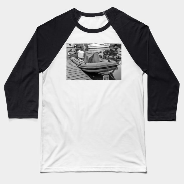Inflatable dinghy moored up on the Norfolk Broads Baseball T-Shirt by yackers1